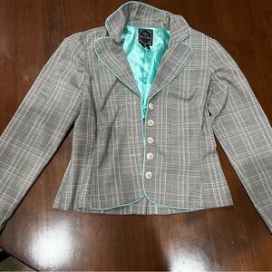 My Michelle Gray Plaid Blazer with Teal Accents